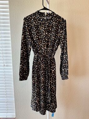 Long sleeve brown and black animal print midi dress with belt Cupshe size Large